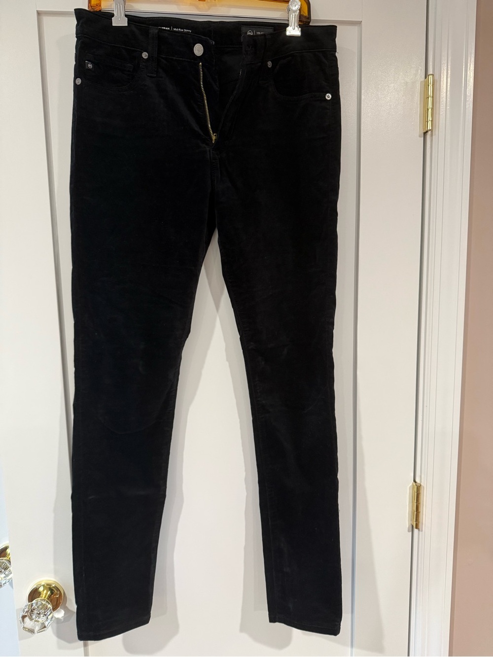 AG Los Angeles Black Slim Velvet Skinny Pants. Farrah mid-rise jeans.
